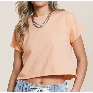 NWT We The Free People XS Perfect Cropped Tee Boxy Peach Short Sleeve T Shirt